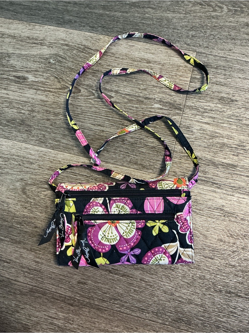 Vera Bradley Quilted Floral Crossbody in Black, Pink & Green